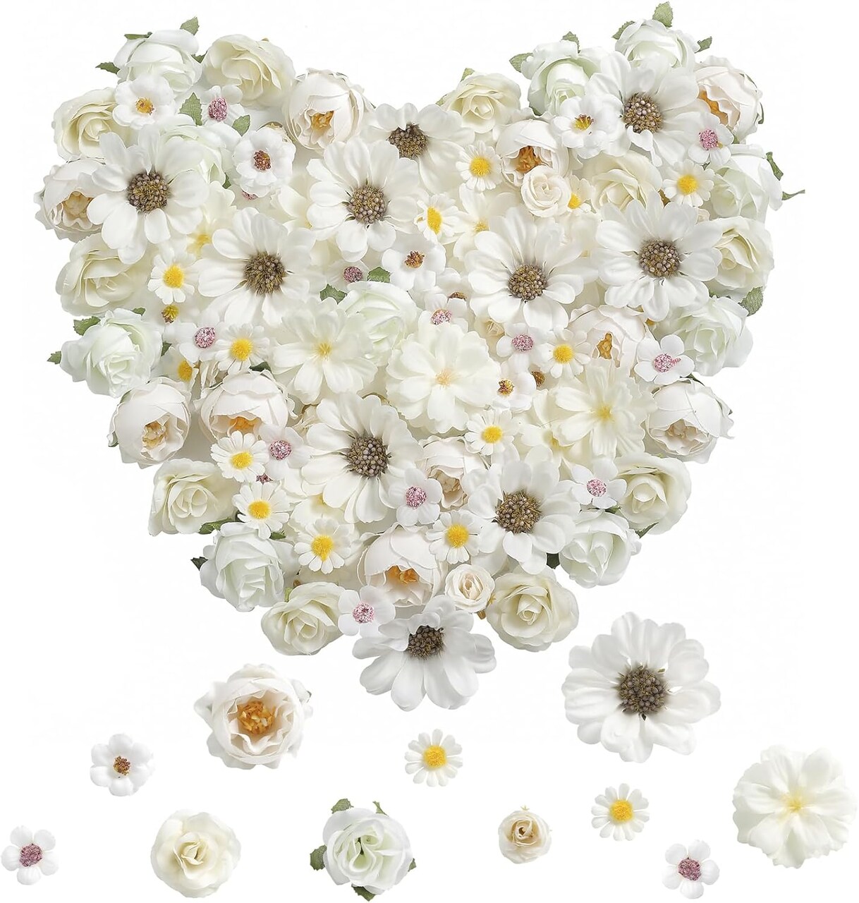 Mini Artificial Flower Heads Fake Flowers Small Silk (White) 5.9"D x 5.5"W x 1.9"H